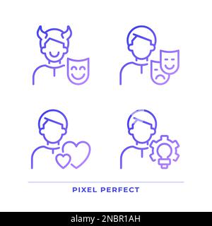Serie di icone vettoriali lineari pixel Perfect Gradient per tratti personali Illustrazione Vettoriale