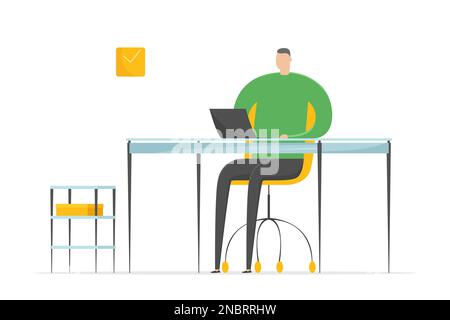 Uomo che lavora su un notebook. Illustrazione vettoriale. Illustrazione Vettoriale