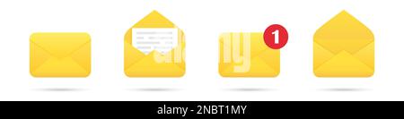 Set di icone della busta della posta di notifica con ombreggiatura Illustrazione Vettoriale