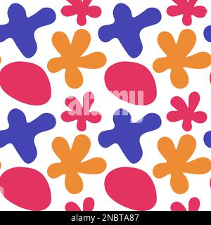 Forme astratte viva magenta motivo senza cuciture per bambini. Stampa colorata fredda e infantile per texture in stile Y2K. Illustrazione Vettoriale