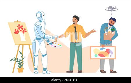 Intelligenza artificiale rispetto al vettore piano dell'arte umana Illustrazione Vettoriale
