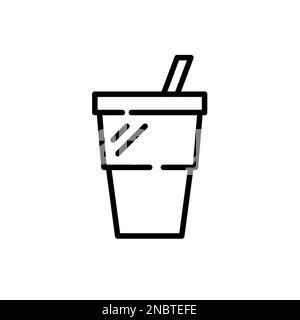 Tazza monouso per soda fredda con cannuccia. Icona della linea di tratto modificabile pixel Perfect Illustrazione Vettoriale