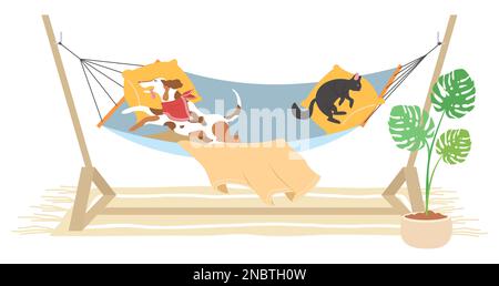 Animali domestici in amaca cartoon piano illustrazione vettoriale Illustrazione Vettoriale