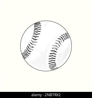 Illustrazione vettoriale del softball del baseball in nero. Disegno vintage dettagliato Illustrazione Vettoriale