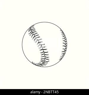 Illustrazione vettoriale del softball del baseball in nero. Disegno vintage dettagliato Illustrazione Vettoriale