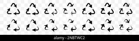 Set di frecce nere di riciclo su sfondo trasparente Illustrazione Vettoriale