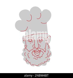 Illustrazione in linea singola del capo dello chef con barba che indossa cappello blanche toque visto dal davanti fatto in stile disegno in linea monolinea. Foto Stock
