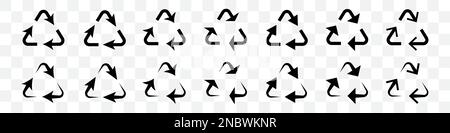 Set di frecce nere di riciclo su sfondo trasparente Illustrazione Vettoriale