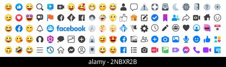 Modello di icone dell'interfaccia dell'app Facebook per social network. Icone dei social media di Facebook Illustrazione Vettoriale