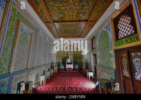 Khana Kurinish (sala del trono), Cittadella di Kunya Ark, Ichon Qala, Khiva, Uzbekistan Foto Stock