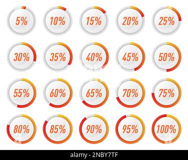 Raccolta di diagrammi percentuali a cerchio arancione per i dati infografici Illustrazione Vettoriale