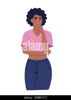 Consapevolezza dell'endometriosi Ribbon una donna afroamericana e un simbolo della salute delle donne. Illustrazione piatta vettoriale Illustrazione Vettoriale
