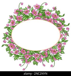 Illustrazione di una cornice fatta di fiori e foglie rosa. Illustrazione di alta qualità Foto Stock