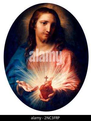 Il Sacro cuore di Gesù Cristo dell'artista italiano Pompeo Girolamo Batoni (1708-1787), olio su tela, 1767 Foto Stock