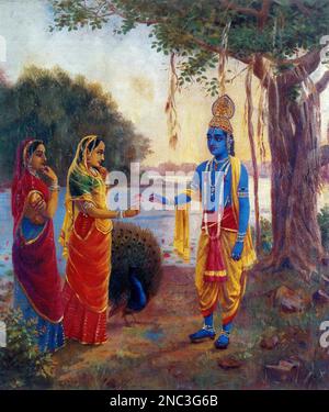 Krishna e Radha di Raja Ravi Varma, olio su tela, 1901 Foto Stock