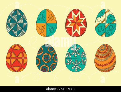 Set di colore uova di Pasqua. Uova di Pasqua. Illustrazione vettoriale. Uova di Pasqua vettore icone stile piatto. Vettore isolato di uova di Pasqua. Uova di Pasqua per Pasqua h Illustrazione Vettoriale