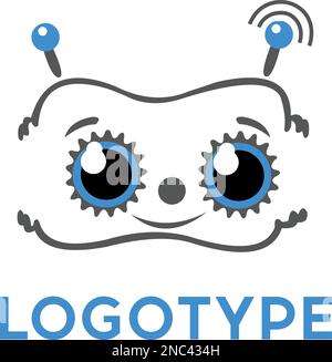 Logo del robot. Modello logo robot. Carino logotipo isolato su sfondo bianco. Tema delle tecnologie future. Simbolo del concetto del vettore. Illustrazione Vettoriale