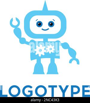Modello logo robot. Carino logotipo isolato su sfondo bianco. Tema delle tecnologie future. Simbolo del concetto del vettore. Illustrazione Vettoriale