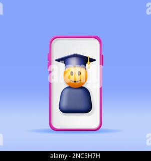 3D buon Emoticon sorridente in Graduate Cap Illustrazione Vettoriale