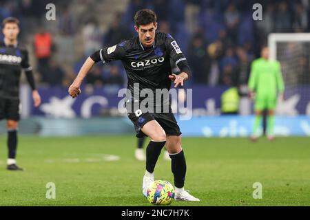 Barcellona, Spagna. 13/02/2023, Carlos Fernandez di Real Sociedad in azione durante la partita la Liga tra RCD Espanyol e Real Sociedad allo stadio RCDE di Barcellona, Spagna. (Foto di Gerard Franco Dax Images) Foto Stock