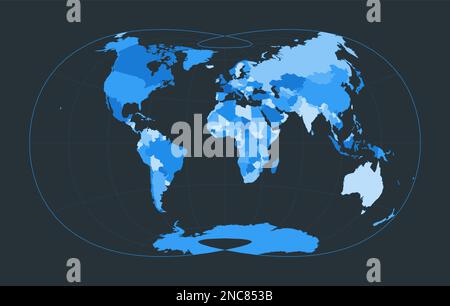 Mappa del mondo. Proiezione ottimale Laskowski. Illustrazione futuristica del mondo per la tua infografica. Bella tavolozza di colori blu. Eccellente illustrazione vettoriale. Illustrazione Vettoriale