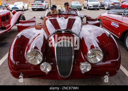 1950 Jaguar XK 120 auto sportiva nel rally su strada Colorado Grand. Foto Stock