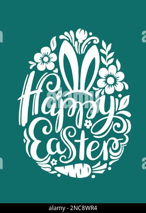 Disegno a mano scritta Pasqua felice in un uovo di forma Illustrazione Vettoriale