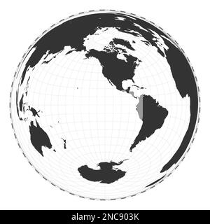 Mappa del mondo vettoriale. Proiezione azimutale di area uguale di Lambert. Mappa geografica del mondo con linee di latitudine e longitudine. Centrato a 120deg e longit Illustrazione Vettoriale