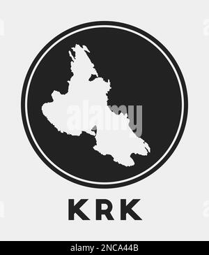 Icona Krk. Logo rotondo con mappa dell'isola e titolo. Elegante badge Krk con mappa. Illustrazione vettoriale. Illustrazione Vettoriale