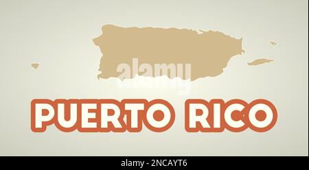 Poster a Porto Rico in stile retrò. Mappa del paese con regioni in colori autunnali. Forma di Porto Rico con nome del paese. Pura illlust vettoriale Illustrazione Vettoriale