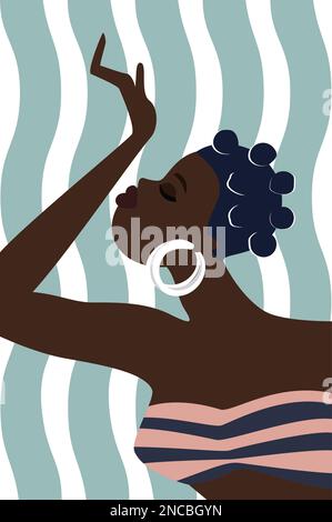 Bella donna africana etnica. Ritratto afro, popolo tribale tradizionale disegno vettoriale cartoni animati Illustrazione Vettoriale