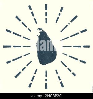 Logo Sri Lanka. Poster grunge Sunburst con mappa del paese. Forma dello Sri Lanka riempita con cifre esadecimali con raggi solari intorno. Illustrazione Vettoriale