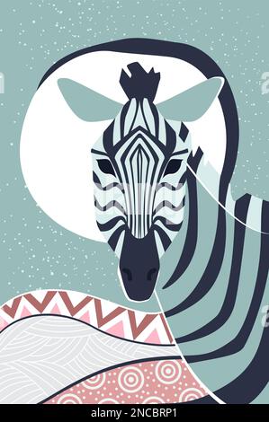 Ritratto di zebra africana. Fauna selvatica safari fauna, africa animale vettore cartoon illustrazione Illustrazione Vettoriale