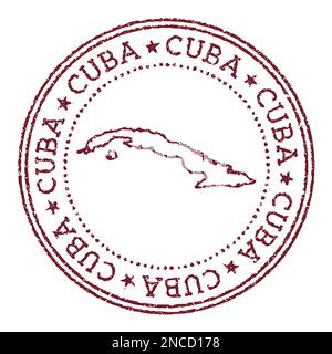 Bollo di gomma rotondo di Cuba con la mappa del paese. Timbro passaporto rosso vintage con testo circolare e stelle, illustrazione vettoriale. Illustrazione Vettoriale