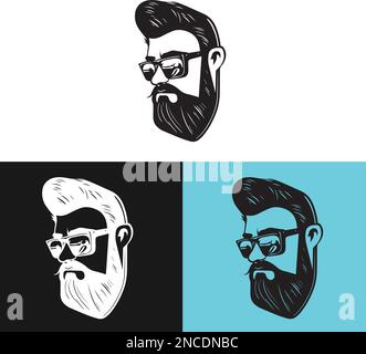 Affascinante barbiere hipster logo marchio illustrazione wordmark Illustrazione Vettoriale