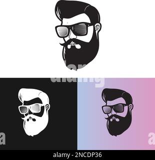 Affascinante barbiere hipster logo marchio illustrazione wordmark Illustrazione Vettoriale