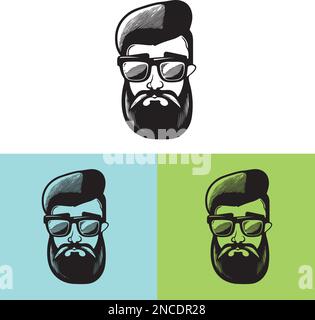 Affascinante barbiere hipster logo marchio illustrazione wordmark Illustrazione Vettoriale