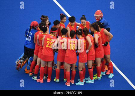 Sydney, NSW, Australia. 13th Feb, 2023. Febbraio 13, 2023, Sydney Australia, Team China huddle before during Women's FIH (International Hockey Federation) Pro League2022/23 Field Hockey match tra Australia e Cina all'Olympic Park Hockey Centre di Sydney, (Credit Image: © Danish Ravi/ZUMA Press Wire) SOLO USO EDITORIALE! Non per USO commerciale! Foto Stock