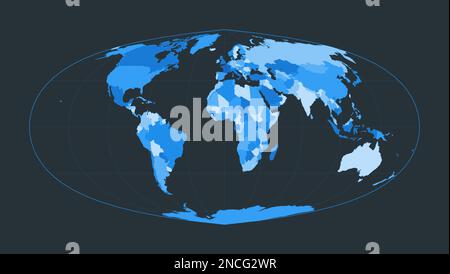 Mappa del mondo. Proiezione sinusoidale di Foucaut. Illustrazione futuristica del mondo per la vostra infografica. Bella tavolozza di colori blu. Illustrazione creativa del vettore Illustrazione Vettoriale