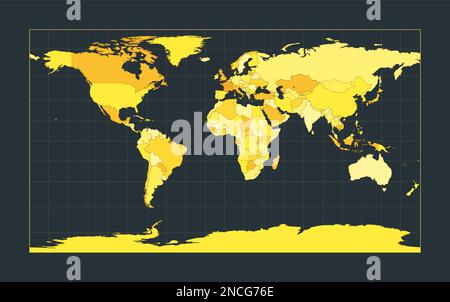 Mappa del mondo. Proiezione cilindrica Patterson. Illustrazione futuristica del mondo per la vostra infografica. Colori di campagna giallo brillante. Potente vettore illustre Illustrazione Vettoriale