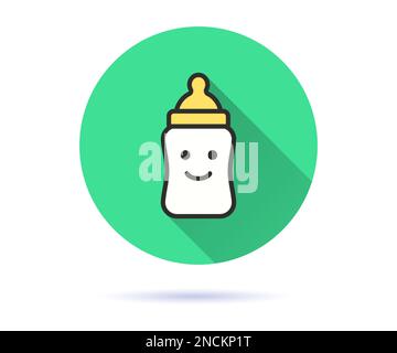 Icona del biberon. Semplice illustrazione con lunga ombra per grafica e web design. Illustrazione Vettoriale