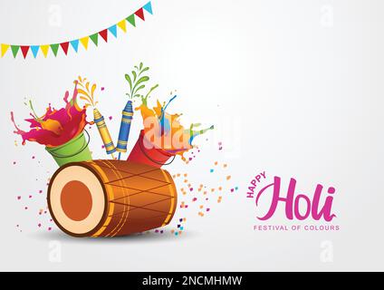 Happy Holi, poster, banner, modello. disegno di illustrazione vettoriale. Illustrazione Vettoriale