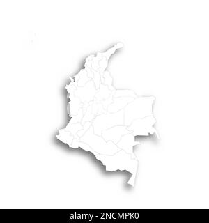 Colombia mappa politica delle divisioni amministrative - dipartimenti e distretto della capitale. Mappa bianca piatta con contorni neri sottili e ombre sfumate. Illustrazione Vettoriale