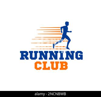 Icona di un club di corsa. Sport club, ginnastica o fitness concorrenza semplice vettore simbolo o segno. Emblema o icona di Marathon Running Race Championship con silhouette da jogging Illustrazione Vettoriale