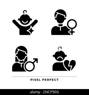 Icone glyph nero della gente impostate sullo spazio bianco Illustrazione Vettoriale