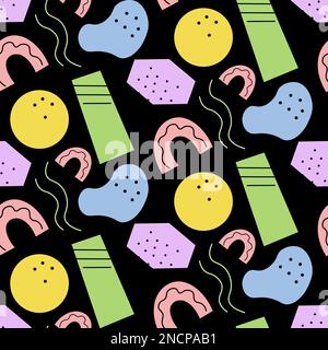 Geometriche memphis doodle forme astratte. Gli oggetti Y2K colorati impostano un motivo senza cuciture per la stampa. Illustrazione Vettoriale