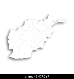 Afghanistan mappa politica delle divisioni amministrative - province. Mappa bianca piatta con contorni neri sottili e ombre sfumate. Illustrazione Vettoriale