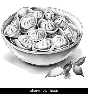 Gnocchi di carne in vaso piatto vettore abbozzy Illustrazione Vettoriale