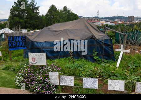 Squatter Village di fronte all'edificio dell'Unione a Pretoria, in Sudafrica Foto Stock