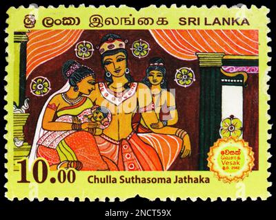 MOSCA, RUSSIA - 4 FEBBRAIO 2023: Francobollo stampato in Sri Lanka mostra Vesak, serie, circa 2018 Foto Stock